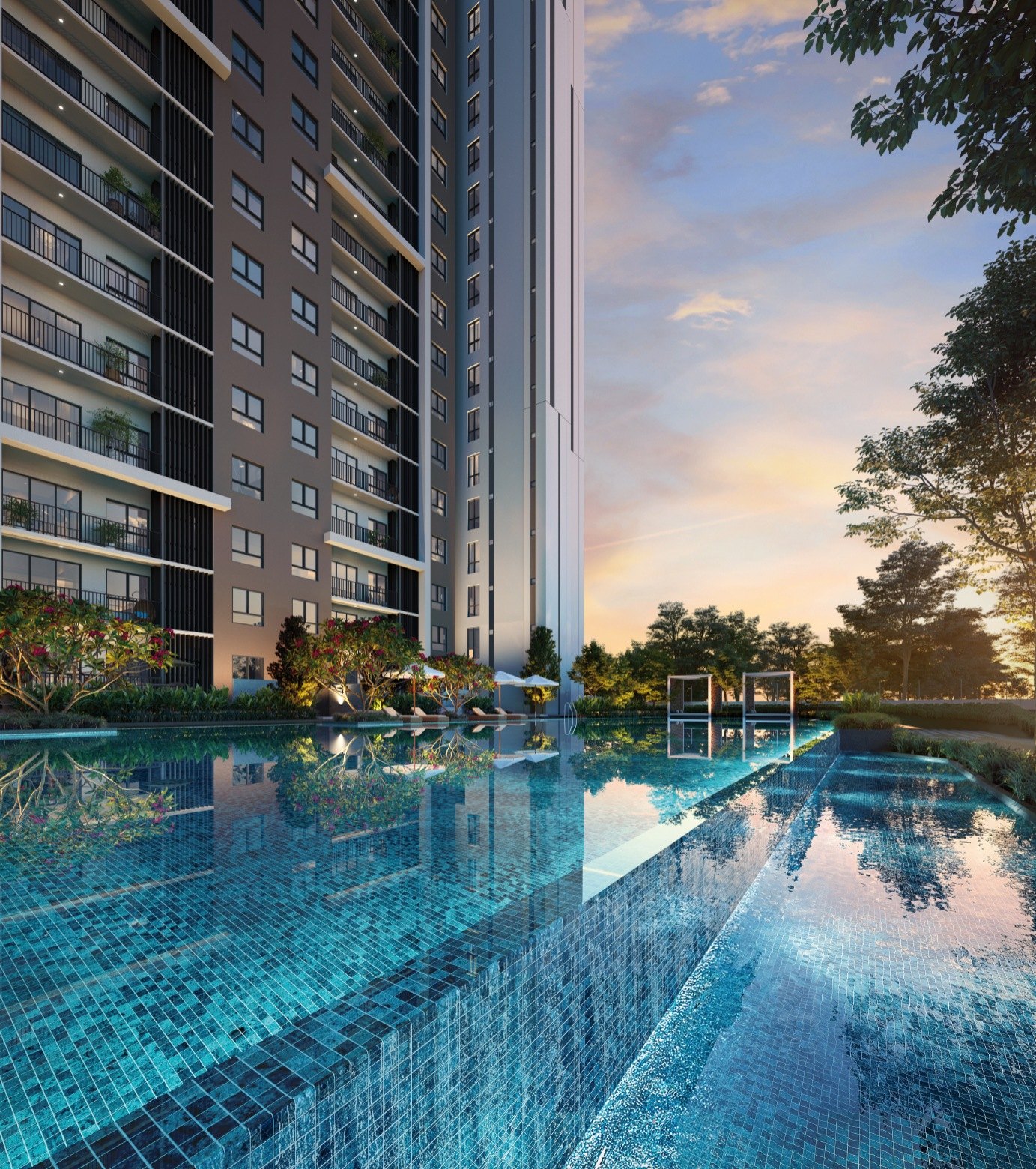 Sunset infinity pool at RIA Sunsuria