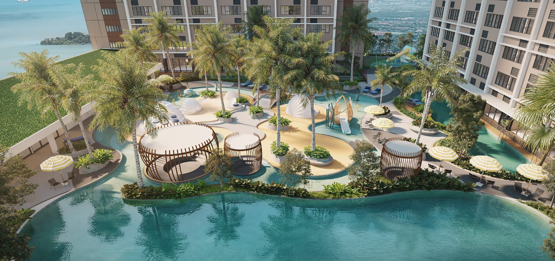 Aerial view of the Level 6 podium facilities at Tagbay Suites