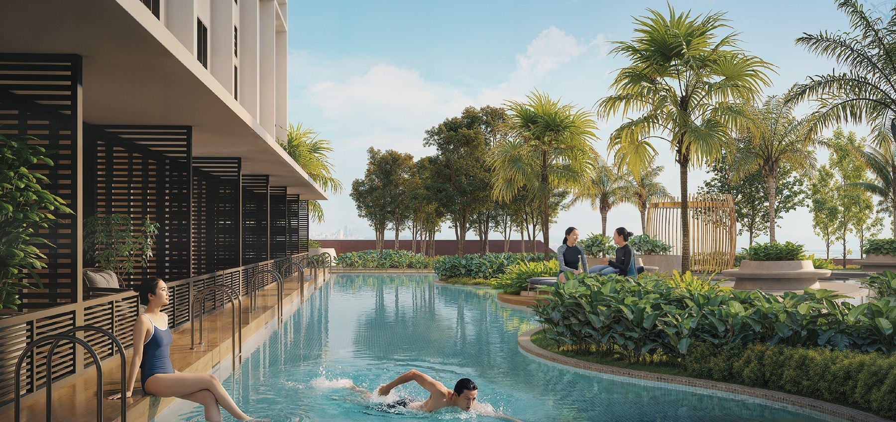 Linear pool on the Level 6 deck at Tagbay Suites