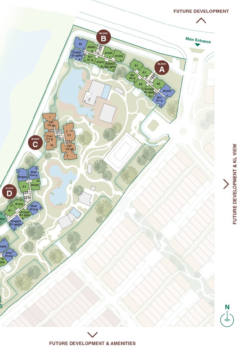 Zenia Condovillas block key plan showing Blocks A to E along the hill and pond edge