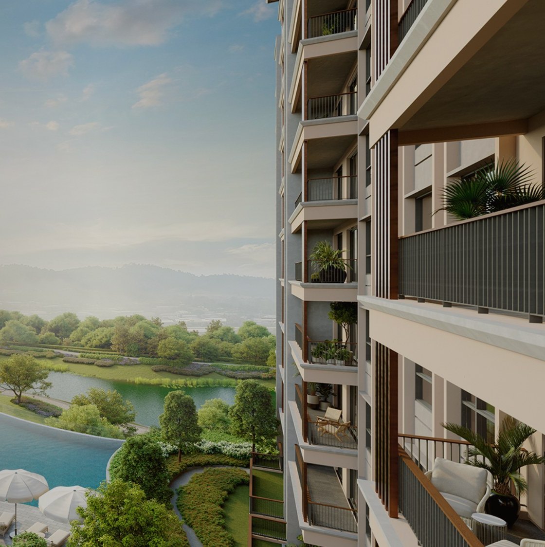 Condovilla terrace overlooking the pond and hill at Zenia ParkCity Damansara, artist's impression