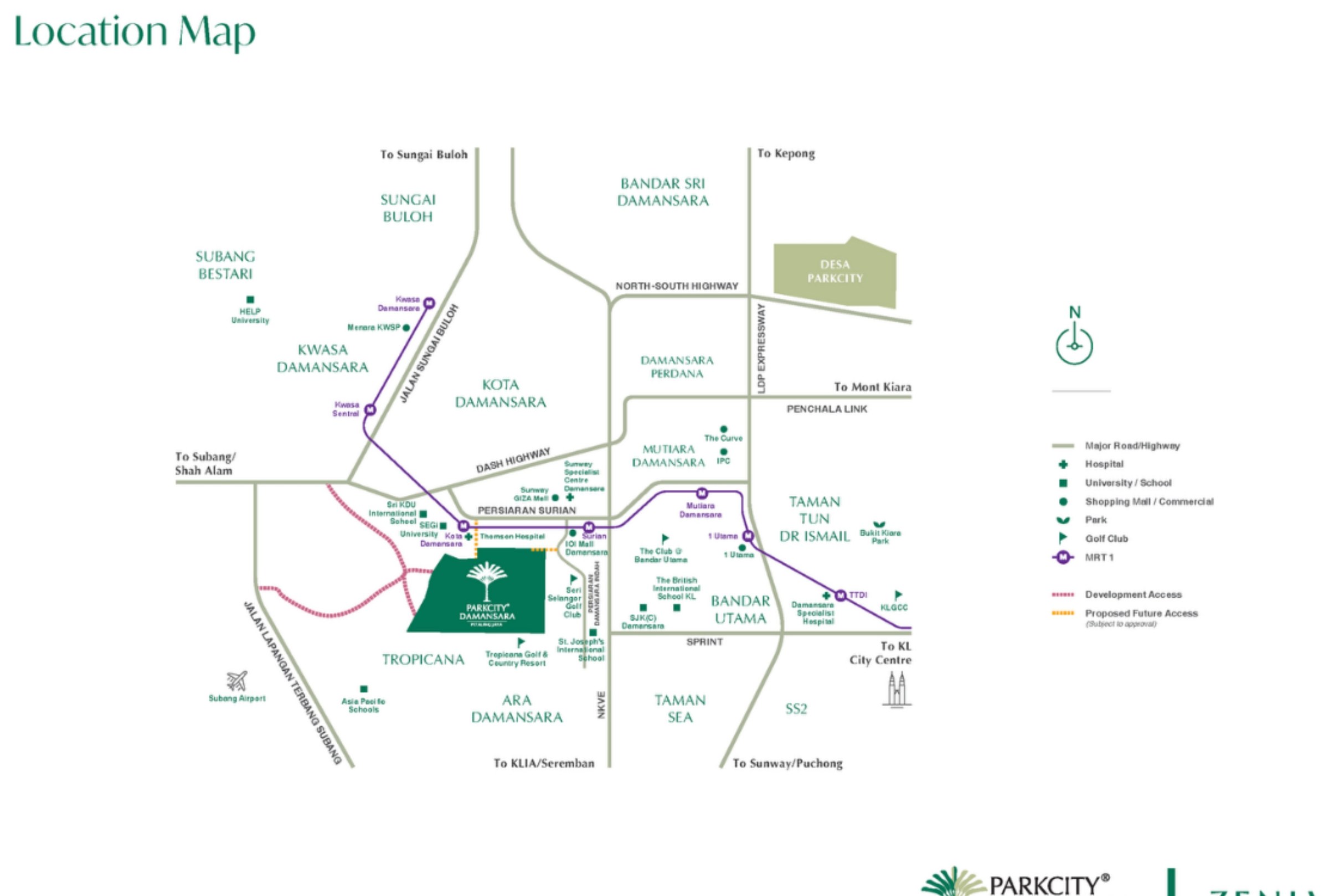 ParkCity Damansara location map showing DASH Highway, NKVE, LDP, Sprint and the surrounding Damansara neighbourhoods
